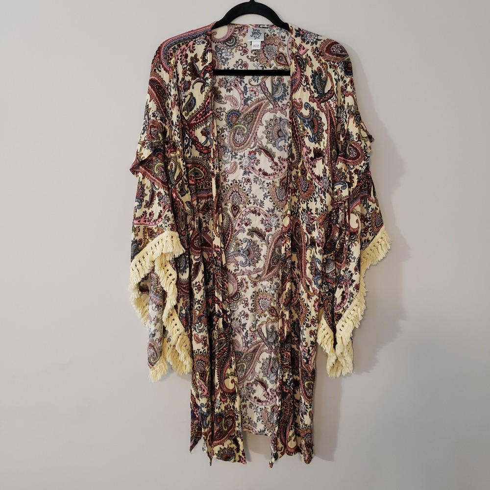 Ivy Jane Boho Cardigan Duster ONE SIZE Hippie Tassels Paisley Lightweight Fall